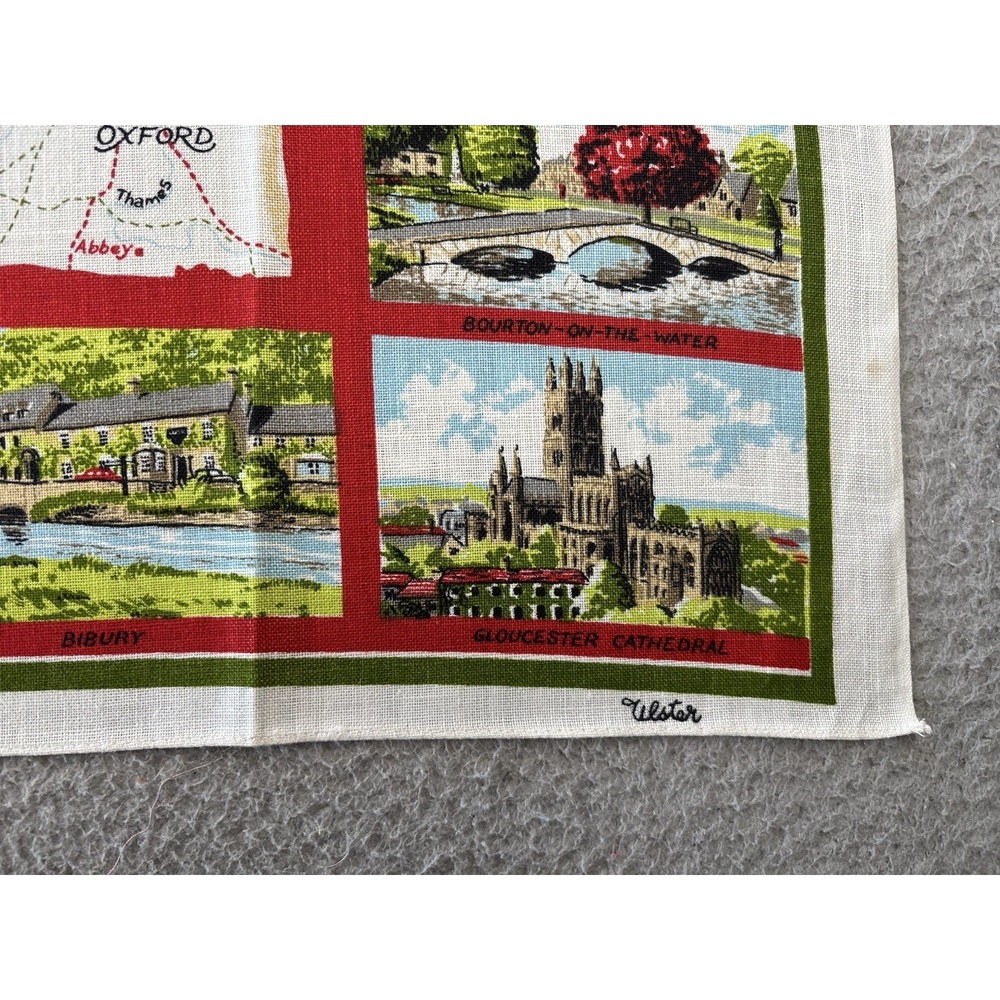 Vintage Ulster Cotswolds Country Kitchen Tea Towel Souvenir Map Crisp Linen MCM - Picture 2 of 6